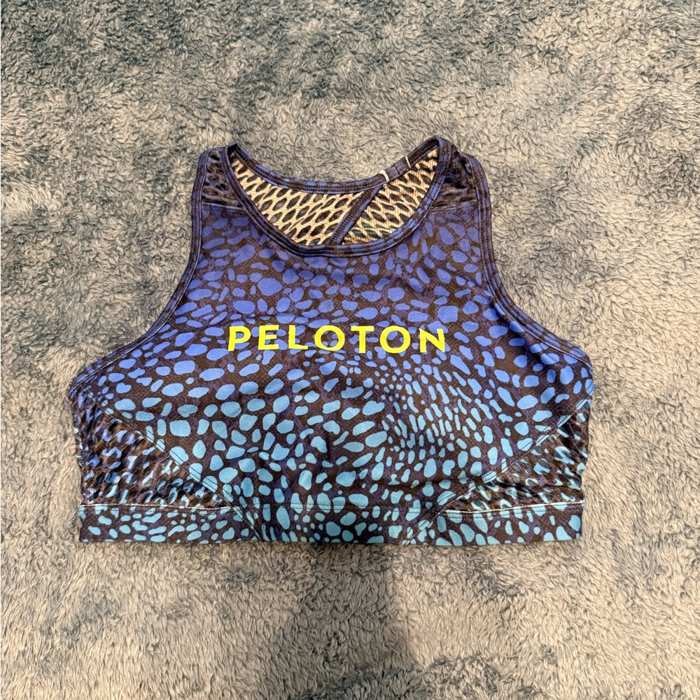 Wear it to Heart (With) x Peloton Blue and Black Leopard Patterned Sports Bra